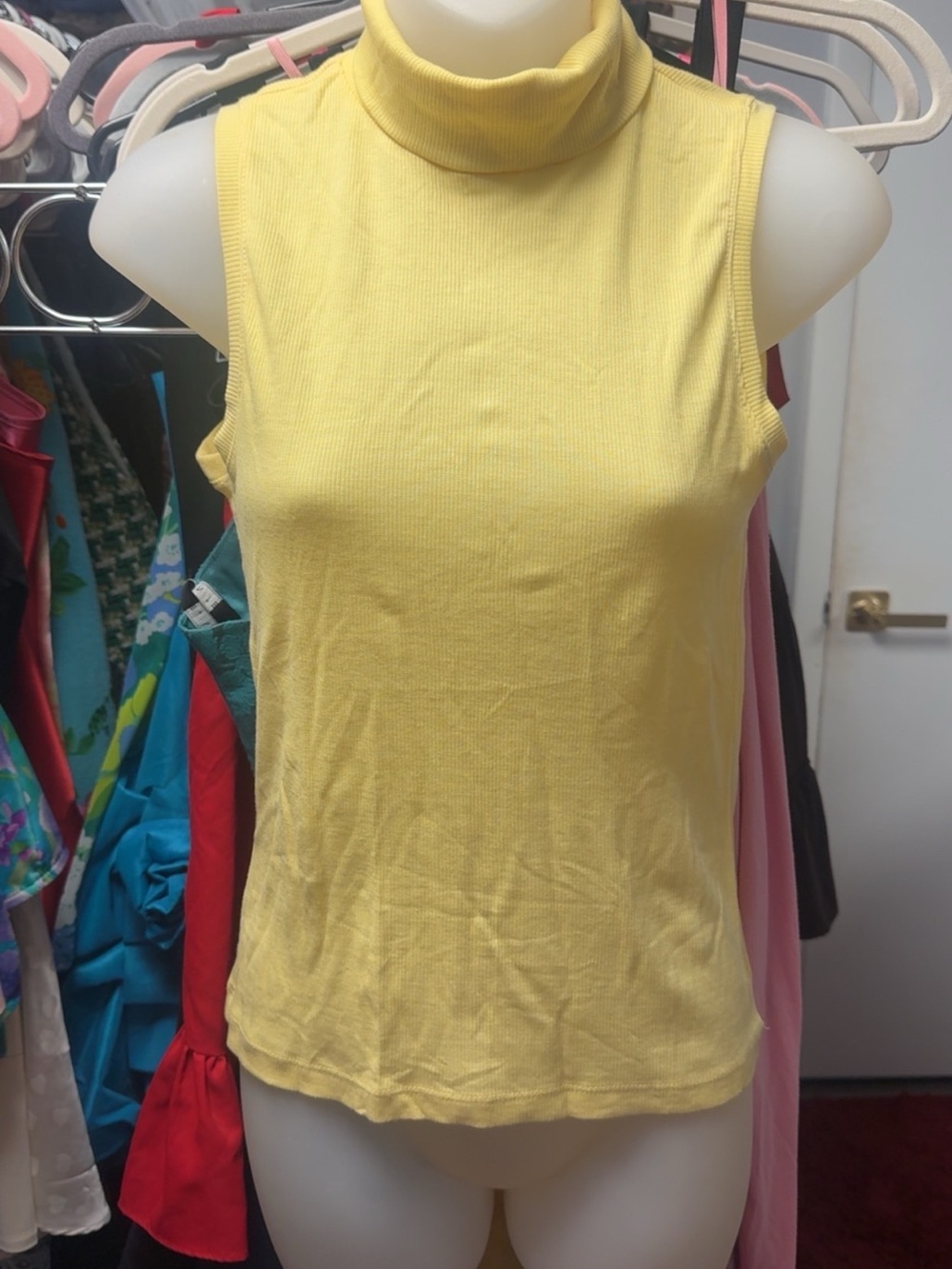 Y2K Butter Yellow Sleeveless Yellow Turtleneck Women's Top